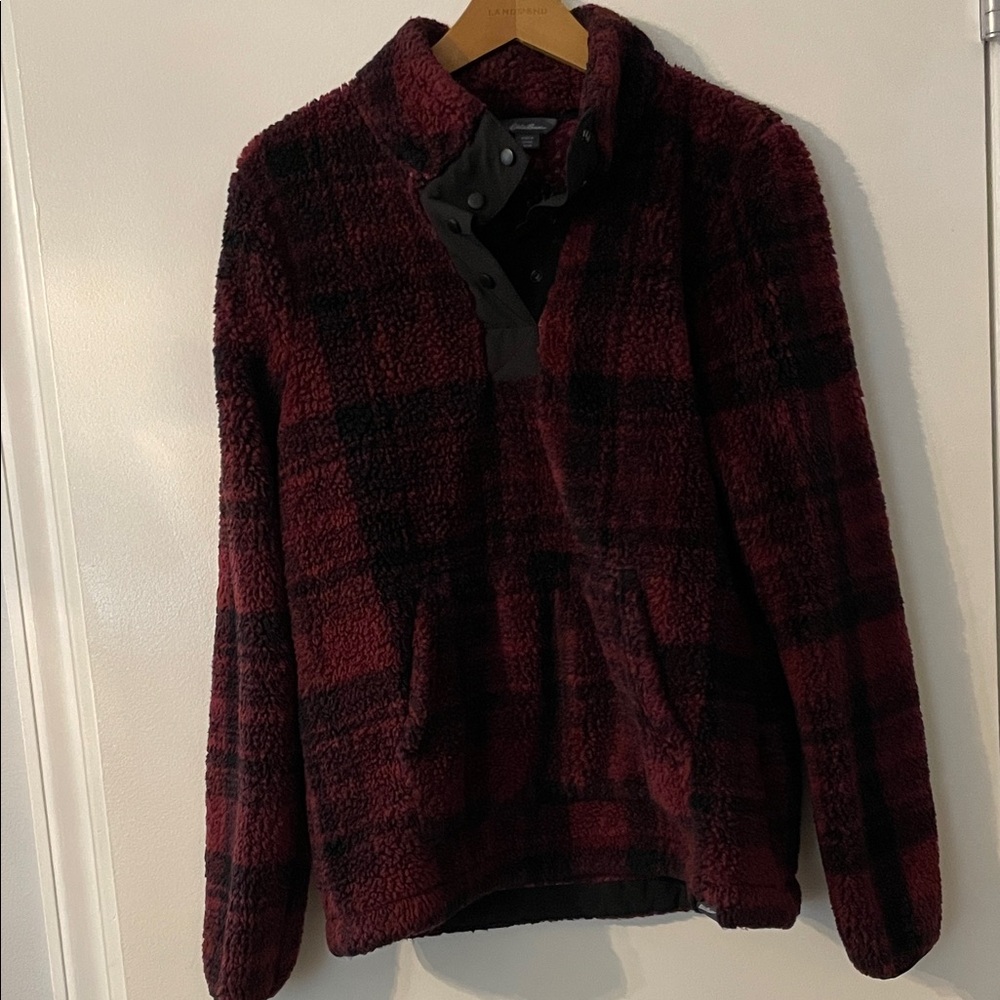 Eddie Bauer Burgundy and Black 1/4 Snap-Front Jacket